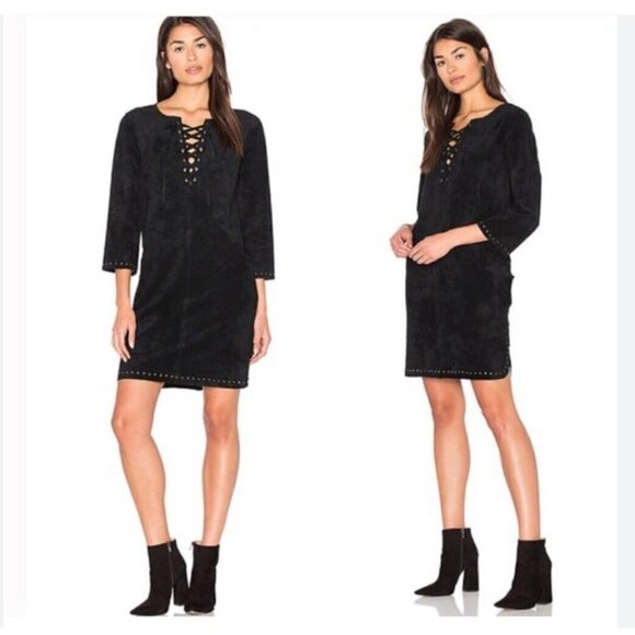 VELVET BY GRAHAM & SPENCER RALEIGH BLACK FAUX SUEDE LACE UP SHIFT DRESS - S - Picture 1 of 11